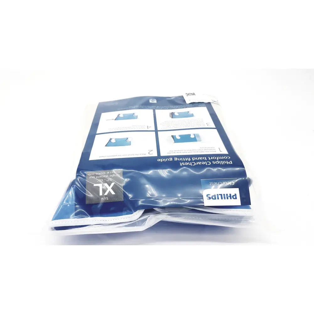 Blue philips clear chest comfort band fitting guide in sealed plastic package for single patient use xlarge size