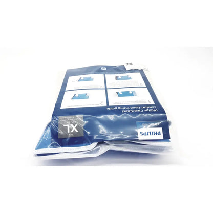 Blue philips clear chest comfort band fitting guide in sealed plastic package for single patient use xlarge size