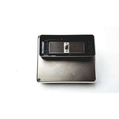 Silver metal philips compact adapter with black interior and grid-patterned circuit board for ultra sound accessories