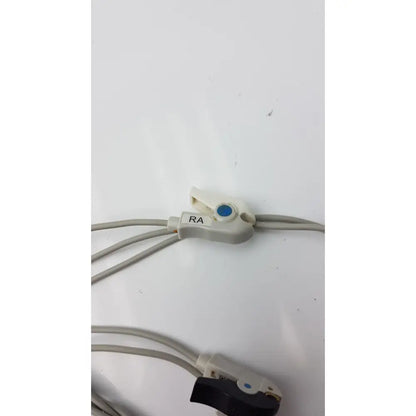 Philips compatible gray ecg lead cable with white plastic ra connector and blue circular button for medical use