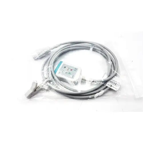 Gray medical cable with white and teal control unit packaged in clear plastic philips hp style 12 pins plug aha