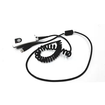 White Philips HS-1 series usb flash drive with black coiled cable and circular side button for data storage and transfer