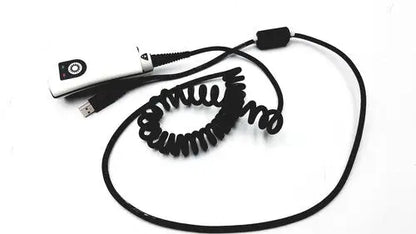 White Philips HS-1 series usb flash drive with black coiled cable and circular side button for data storage and transfer
