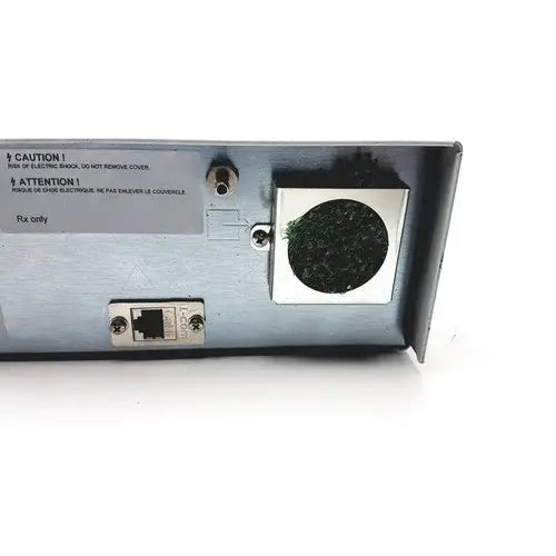 Silver metallic philips intellivue g5 m1019a anesthesia gas monitor module with black filter and ethernet port back view