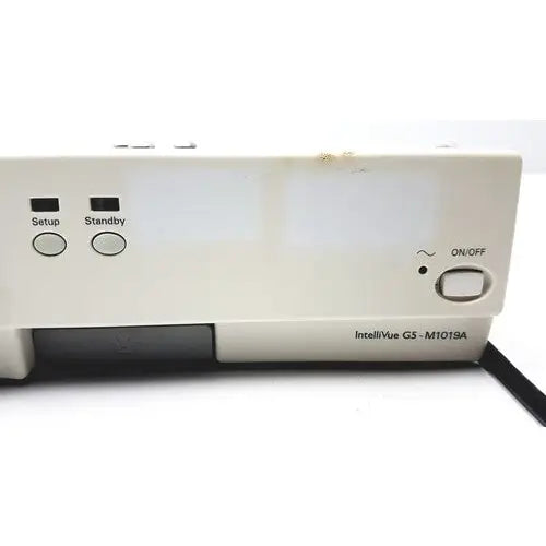 White plastic philips intellivue g5 m1019a anesthesia gas monitor module with setup standby buttons and indicator light