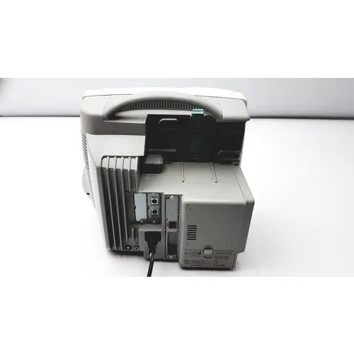Gray plastic philips intellivue mp50 patient monitor with curved top and visible internal components