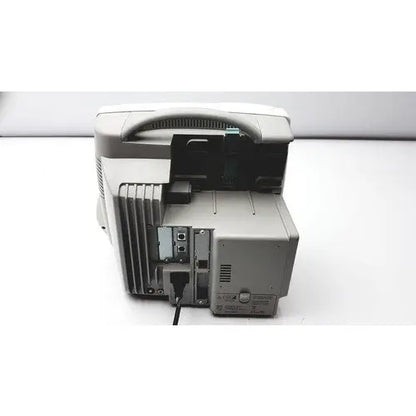 Gray plastic philips intellivue mp50 patient monitor with curved top and visible internal components