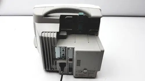 Gray plastic philips intellivue mp50 patient monitor with curved top and visible internal components