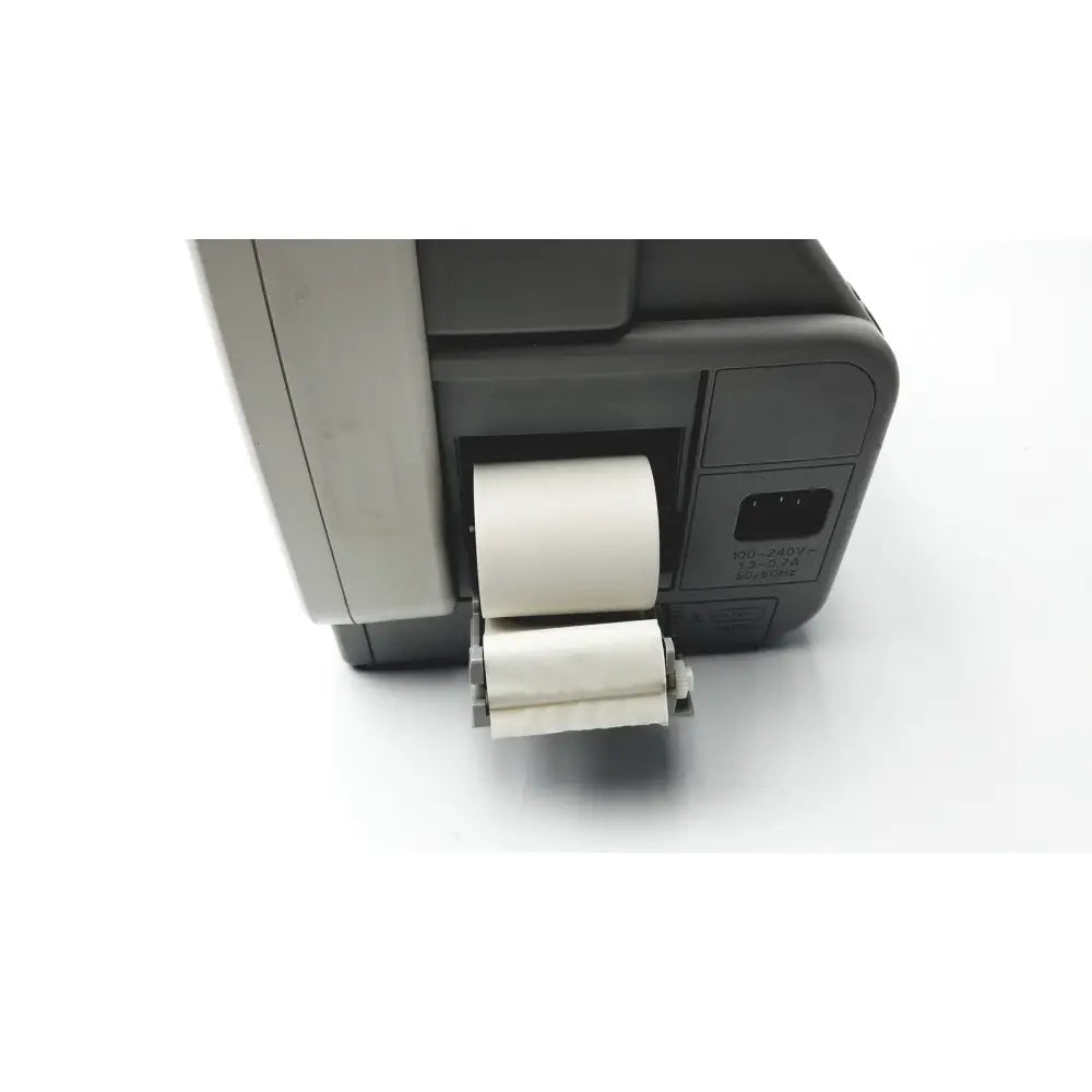 Gray and silver industrial barcode printer with thermal paper rolls for philips intellivue mp5sc touch screen patient monitor