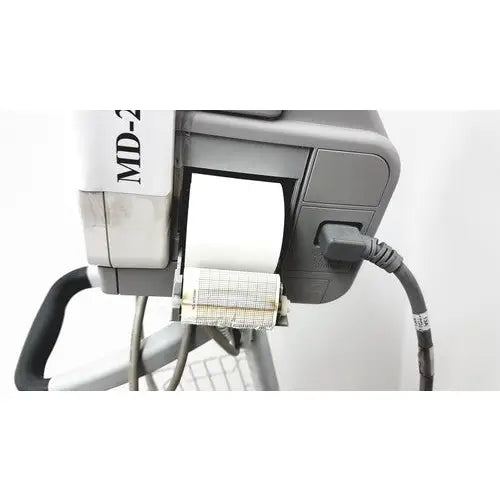 Gray md-20 label printer with white paper roll and black cable for philips intellivue mp5t healthcare monitor use