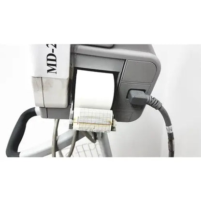 Gray md-20 label printer with white paper roll and black cable for philips intellivue mp5t healthcare monitor use
