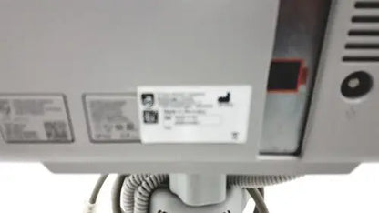 Gray plastic philips intellivue mp5t healthcare monitor showing the back with a white label affixed