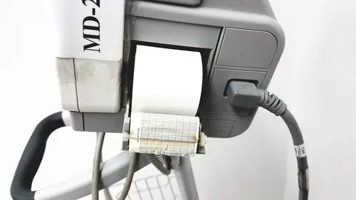 Gray md-20 label printer with white paper roll and black cable for philips intellivue mp5t healthcare monitor use