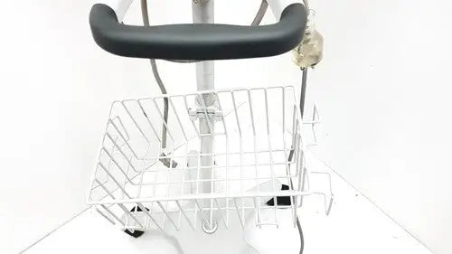 White metal laundry cart with black padded handle and wire basket for philips intellivue mp5t healthcare monitor use