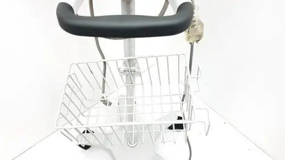 White metal laundry cart with black padded handle and wire basket for philips intellivue mp5t healthcare monitor use