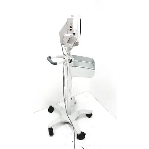 White medical monitor cart with tray and wheels for philips intellivue mp5t patient monitor healthcare use