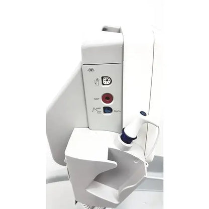 White philips intellivue mp5t patient monitor with control panel and handheld probe featuring nitr and so2 buttons