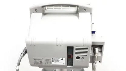 Gray philips intellivue mp5t patient monitor back side with handle ventilation slits and multiple ports for healthcare use