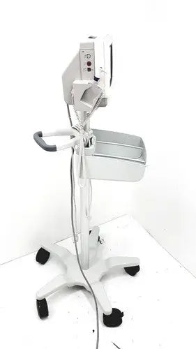 White medical monitor cart with tray and wheels for philips intellivue mp5t patient monitor healthcare use