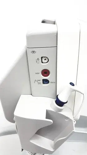 White philips intellivue mp5t patient monitor with control panel and handheld probe featuring nitr and so2 buttons