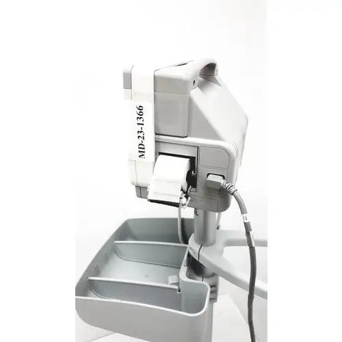 Gray philips intellivue mp5t patient monitor showing side with white label md-231366 for medical imaging use