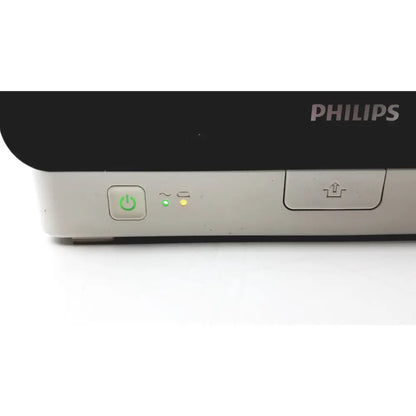 Philips intellivue mx400 patient monitor with silver front panel featuring power and upload buttons and indicator lights