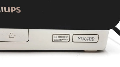 Philips IntelliVue MX400 patient monitor in white and black with sleek minimalist design for medical use