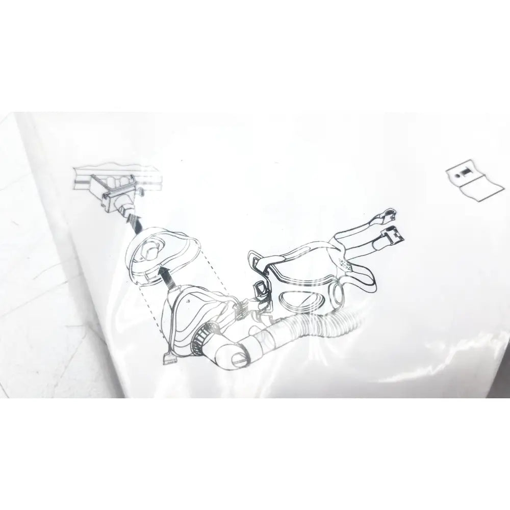 White plastic bag with black line drawing of respiratory mask tubing for philips l af531 ee leak reuse medical capstrap