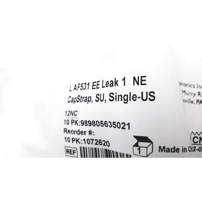 White paper label with black text and barcode for philips l af531 ee leak single-us capstrap reuse medical product