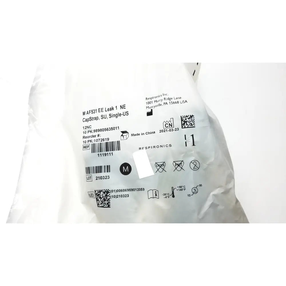 White plastic packaging for philips m af531 af531 ee leak single-use capstrap medical device reuse medical accessory