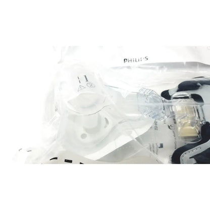 Philips M AF531 clear plastic face mask with black and white components for reuse medical use and AF531 EE leak control