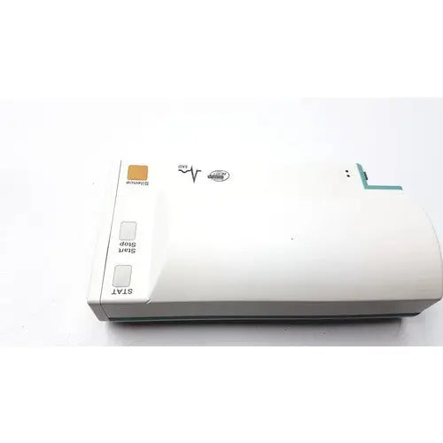 White plastic sony playstation 1 console with orange power button and gray start stop buttons in philips m3001a a03 module