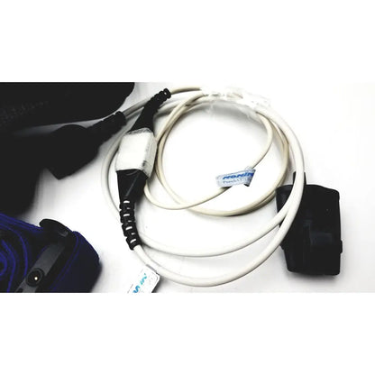 White coiled cable with black connectors and nonin label for philips respiironics alice pdx portable sleep diagnostic system accessory
