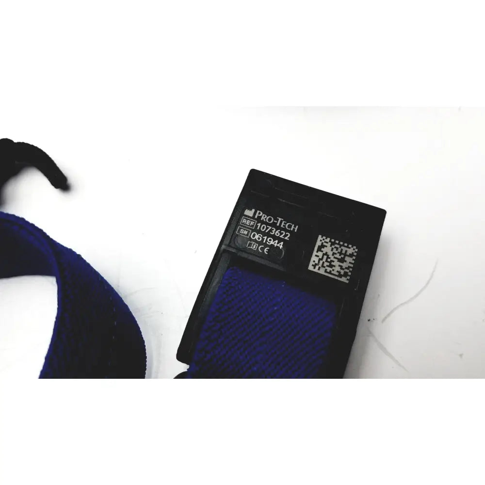 Black pro-tech branded strap with textured blue fabric and reference label for philips respiironics alice pdx portable system