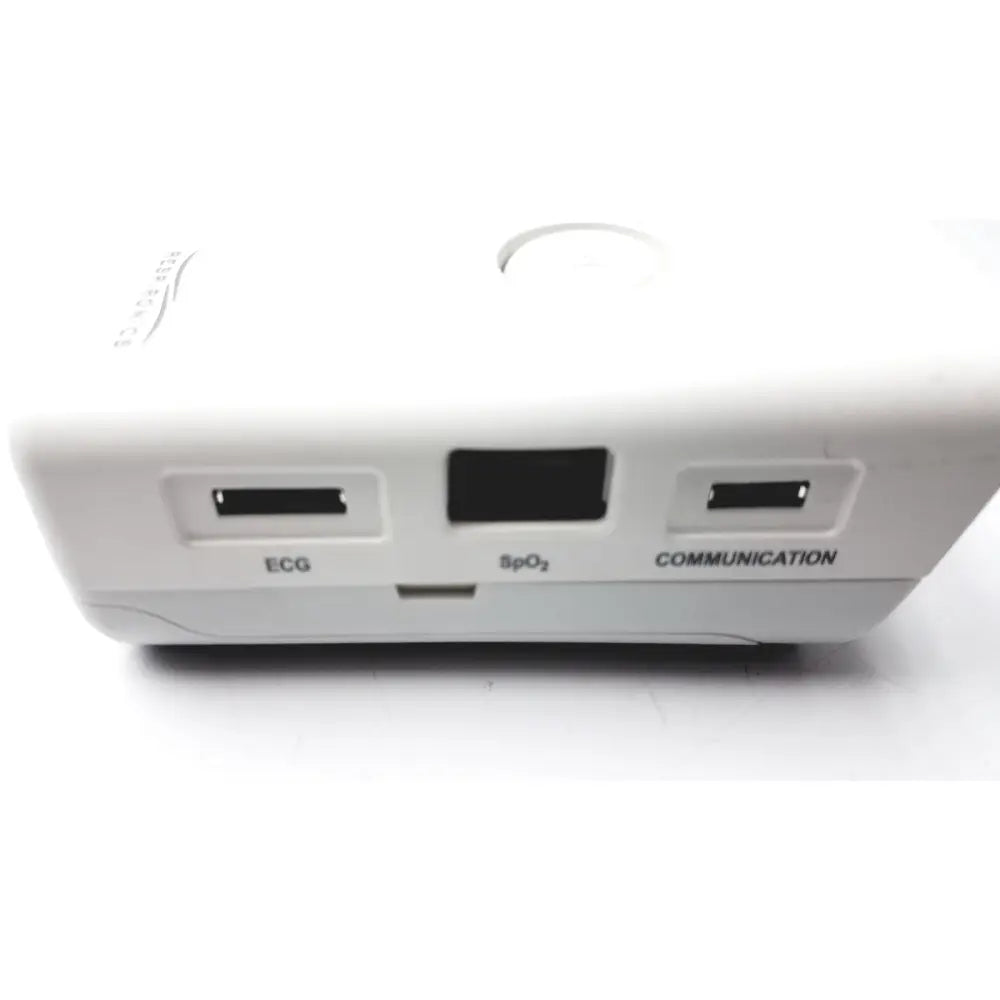 White philips respiironics alice pdx portable sleep diagnostic system back with three ports labeled ecg spo2 communication