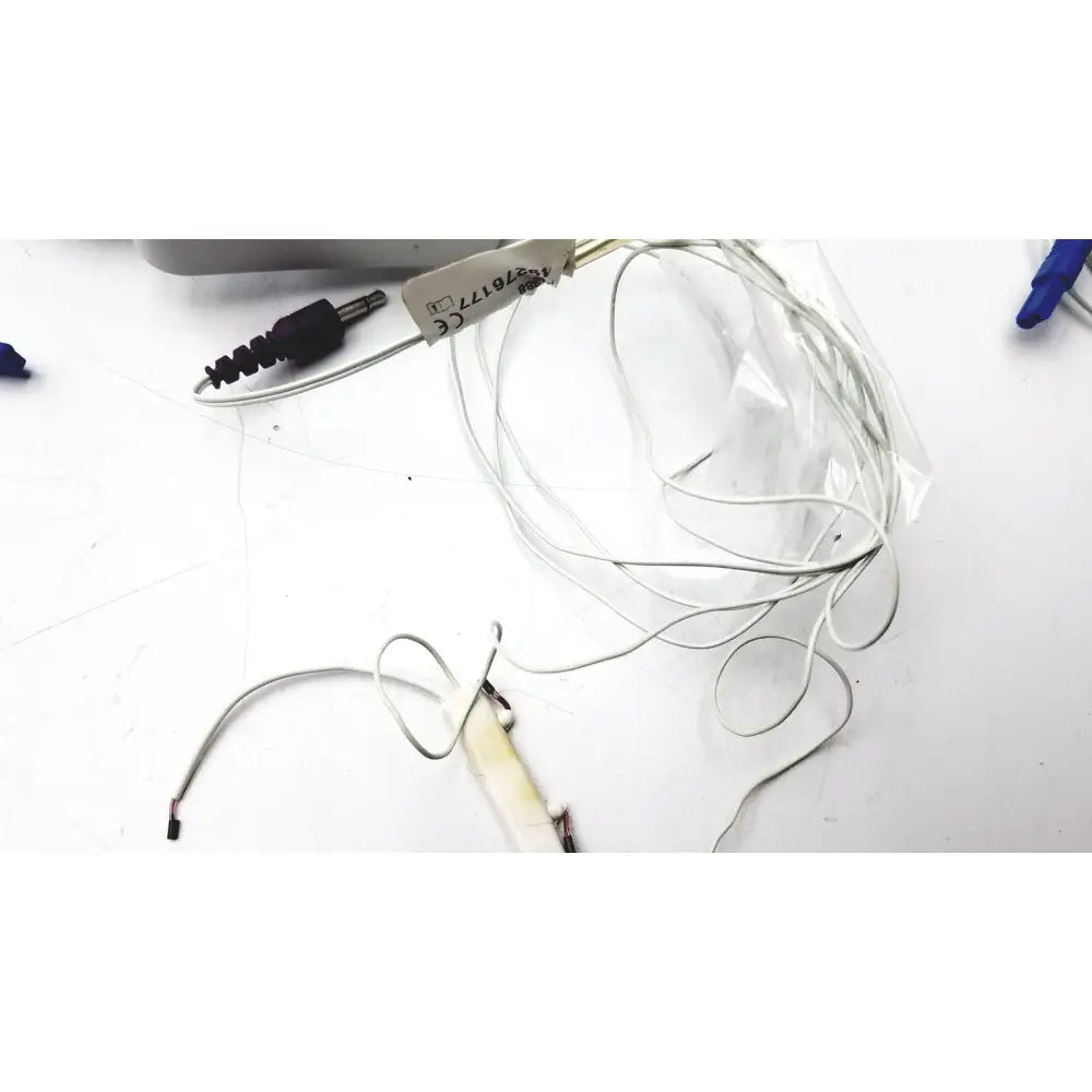 White coiled cable with black connector and ce label for philips respiironics alice pdx portable sleep diagnostic system accessories
