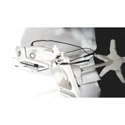 White philips suresigns vs4 patient monitor with multiple cables star-shaped base and exergen temporal scanner stand