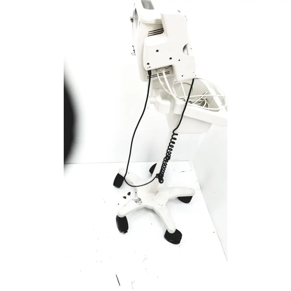 White salon hair dryer stand with black caster wheels and coiled power cord for philips suresigns vs4 vital signs