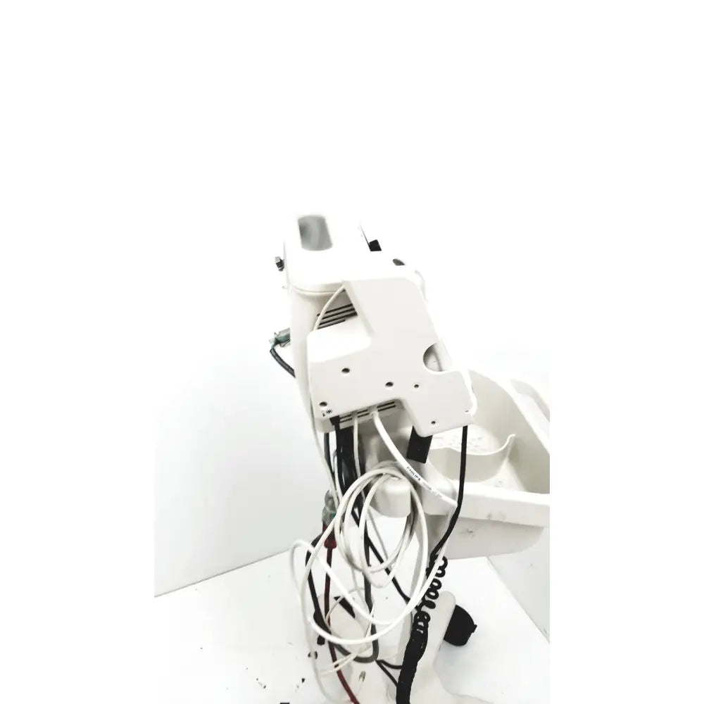 White medical cart with cables and mounted device of philips suresigns vs4 vital signs monitor for spO2 nibp temp scanning