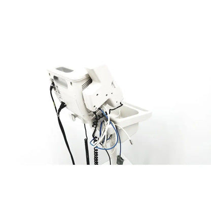 White philips suresigns vs4 vital signs monitor with temporal scanner mounted on rolling stand with multiple cables connected