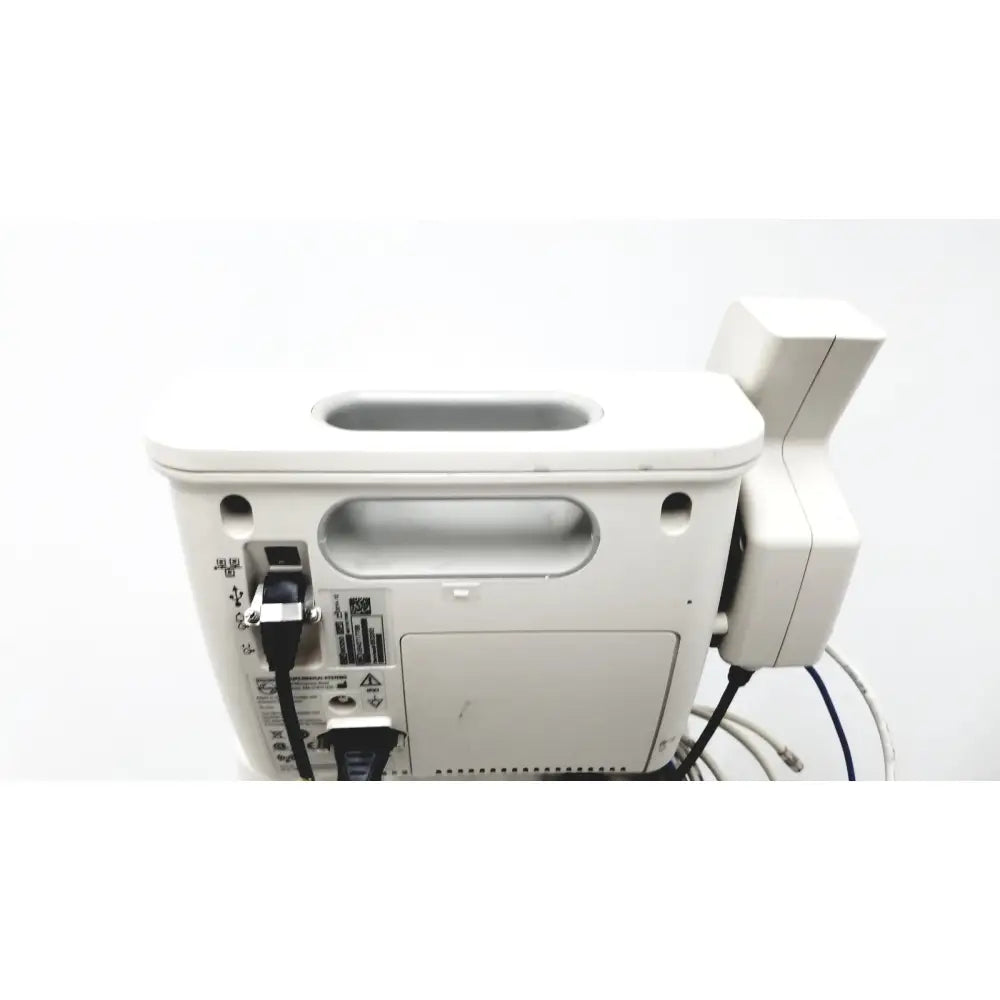 White philips suresigns vs4 medical monitor with sleek rectangular design and integrated cable management ports on rolling stand