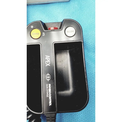 Black physio control lifepak 10 cardiac monitor with yellow charge button white record button and red power indicator