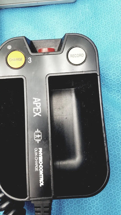 Black physio control lifepak 10 cardiac monitor with yellow charge button white record button and red power indicator