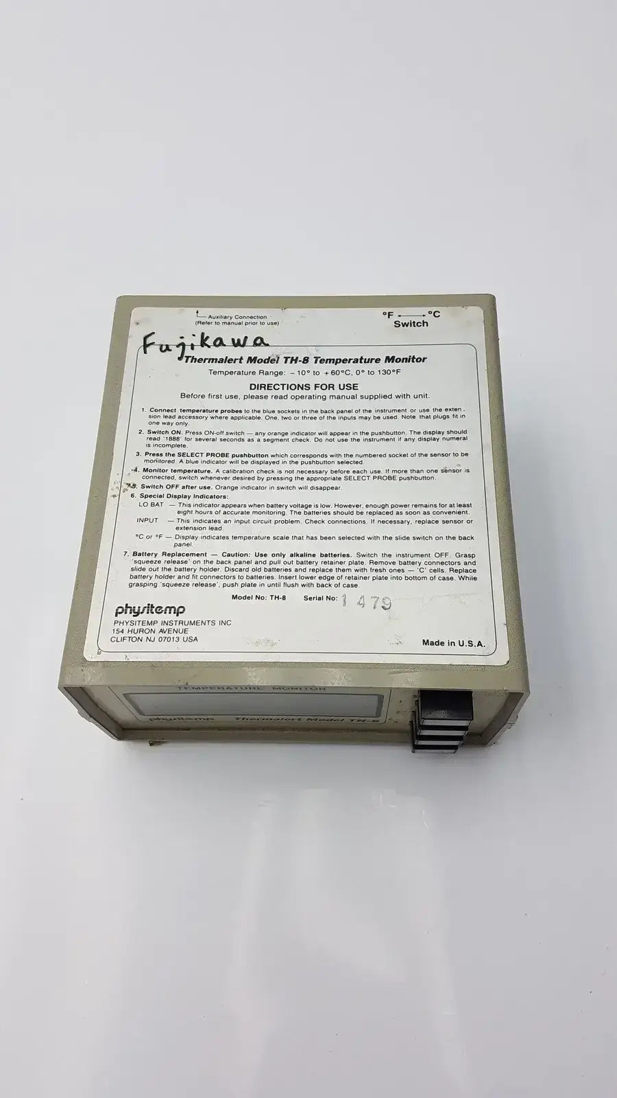 Physitemp Temperature Monitor Thermalert Model TH-8 Temperature Monitor, second-hand product photo 2