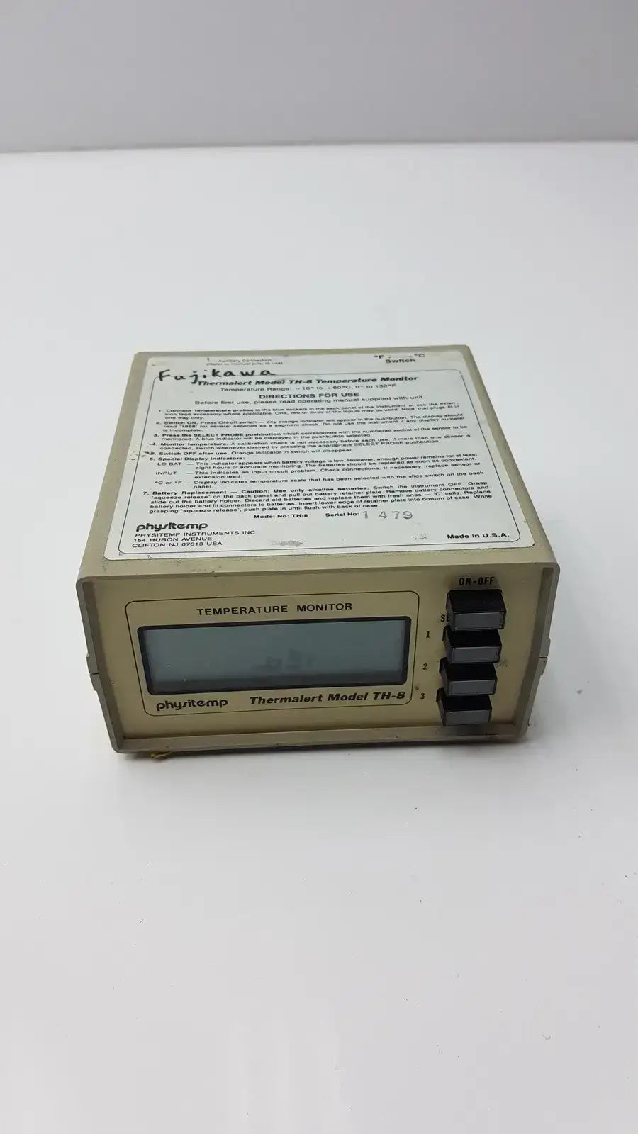 Physitemp Temperature Monitor Thermalert Model TH-8 Temperature Monitor, second-hand product photo 9