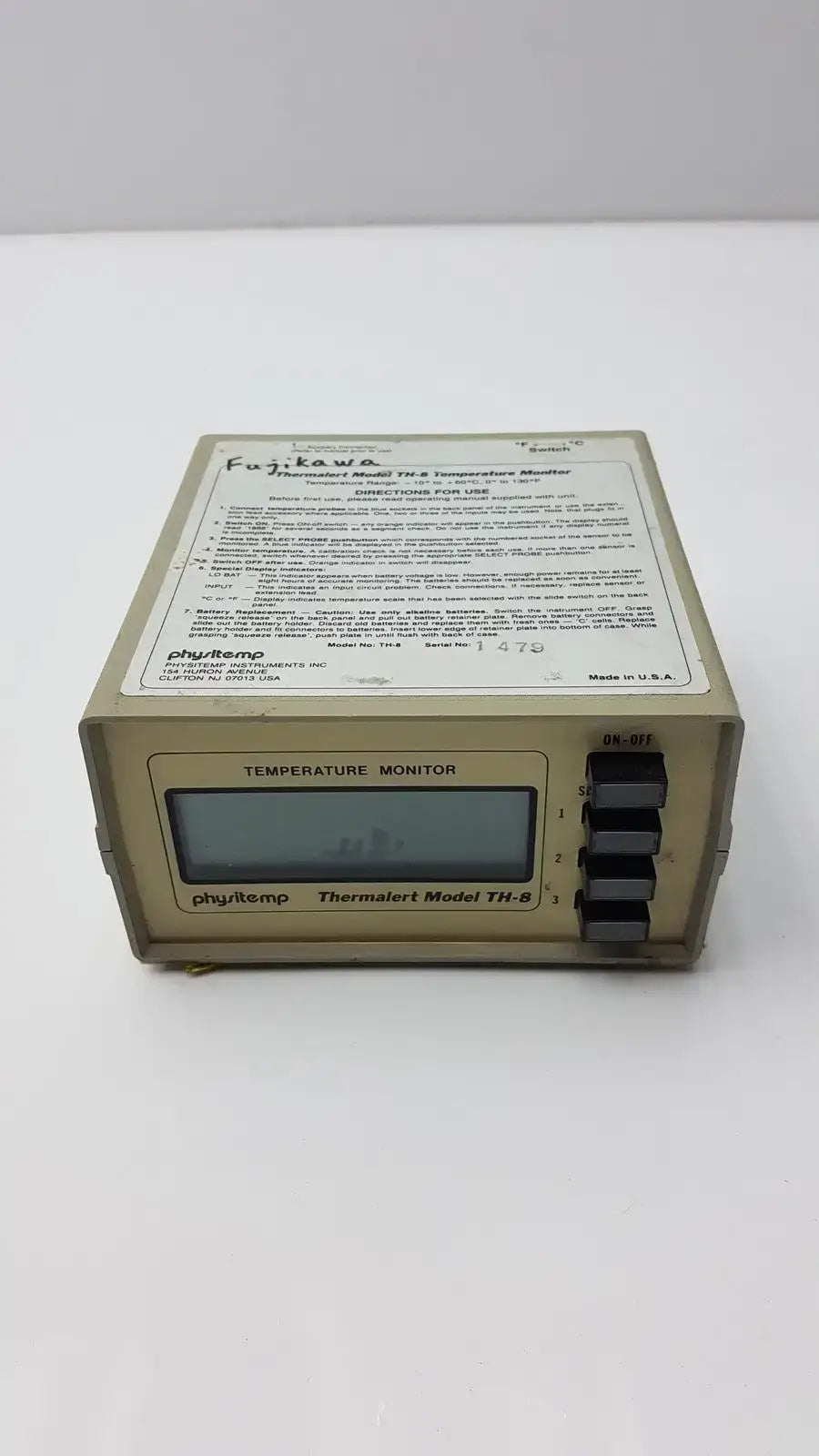 Physitemp Temperature Monitor Thermalert Model TH-8 Temperature Monitor, second-hand product photo 3