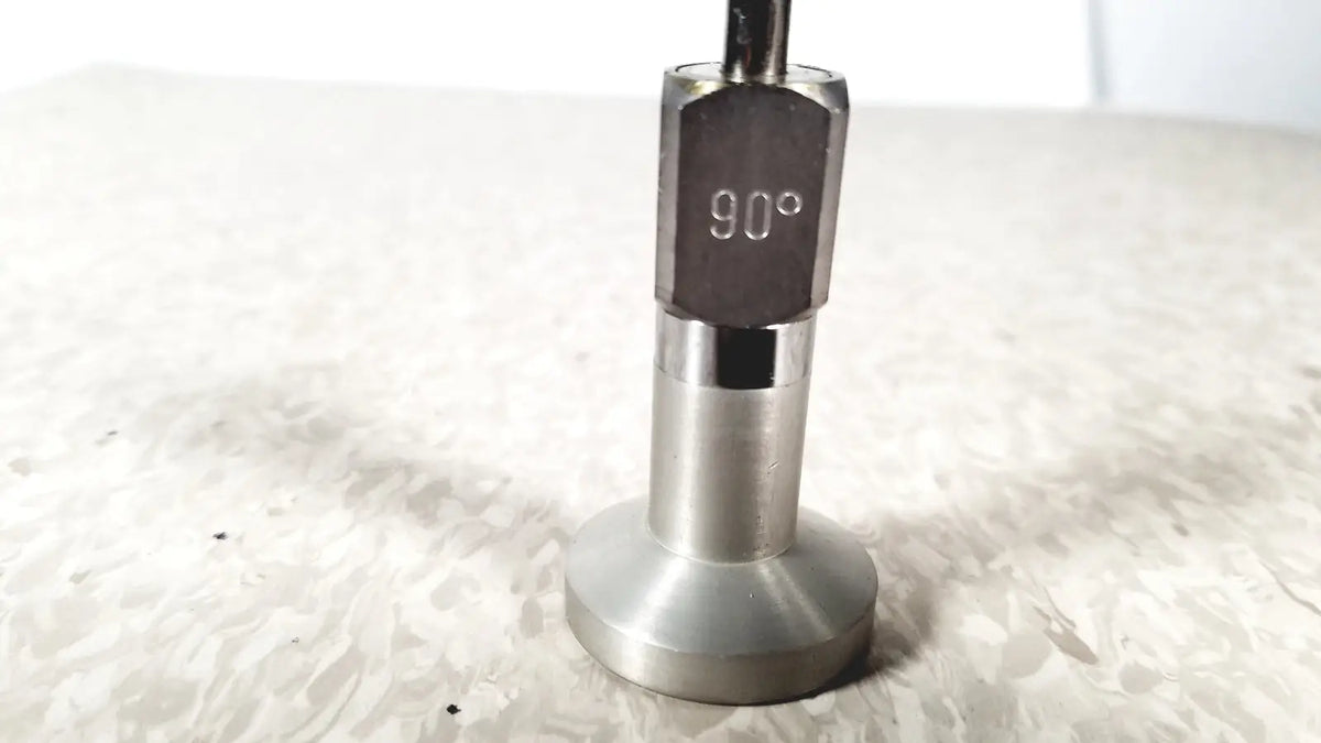 Silver metallic 90 degree arthroscope angle gauge with hexagonal head and cylindrical body for reuse medical use