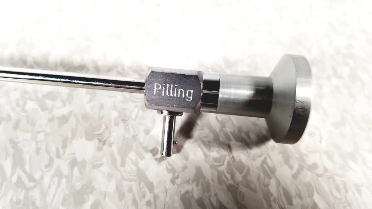 Silver metallic reuse medical pilling 50-4010 90 degree arthroscope with hexagonal handle and cylindrical lens housing