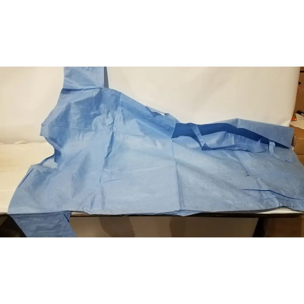 Pod disposable isolation gown blue made of non-woven fabric with reinforced edges for single use medical ppe