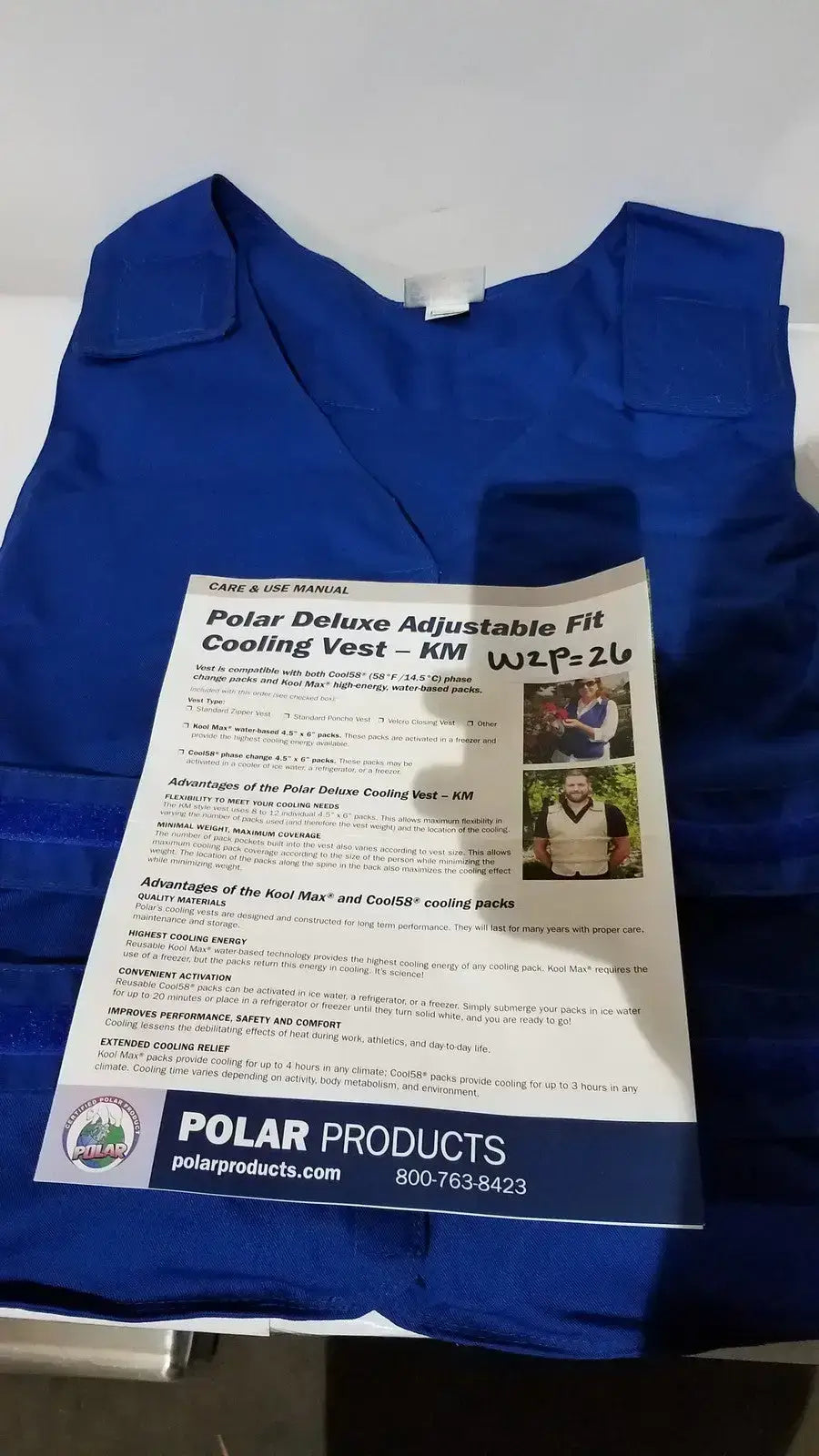 POLAR Adjustable Zipper Cooling Vest with (5-12) Kool Max® Packs 4.5" x 6" Cooling Vest, second-hand product photo 7